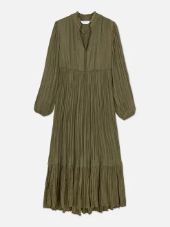 Robe Mi-longue Plissée En Satin