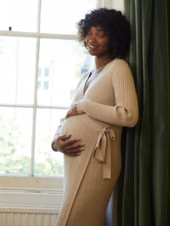 Robe Portefeuille De Maternité Mi-longue En Maille