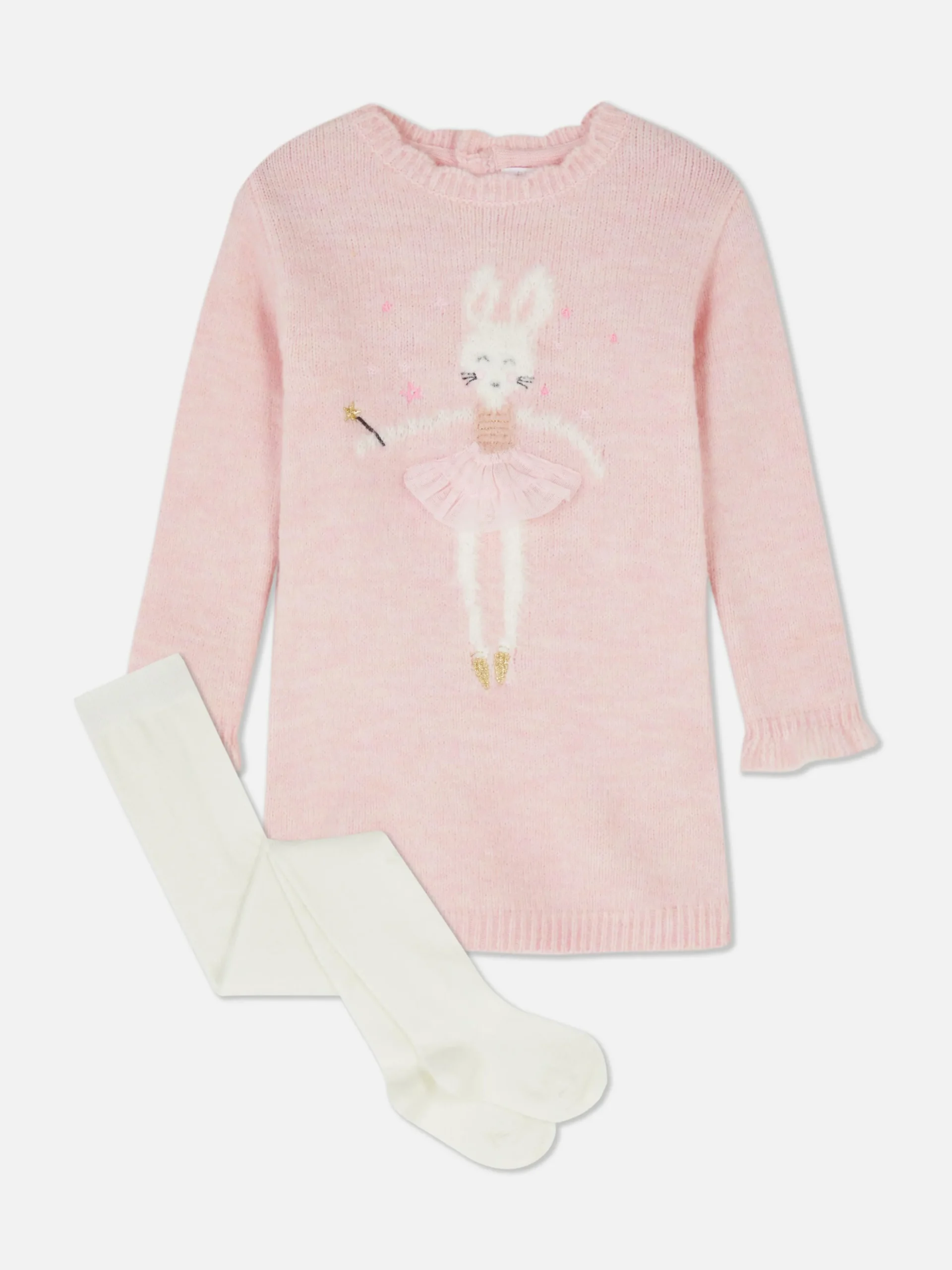 Robe-pull Tricotée à Motif Lapin Et Collants