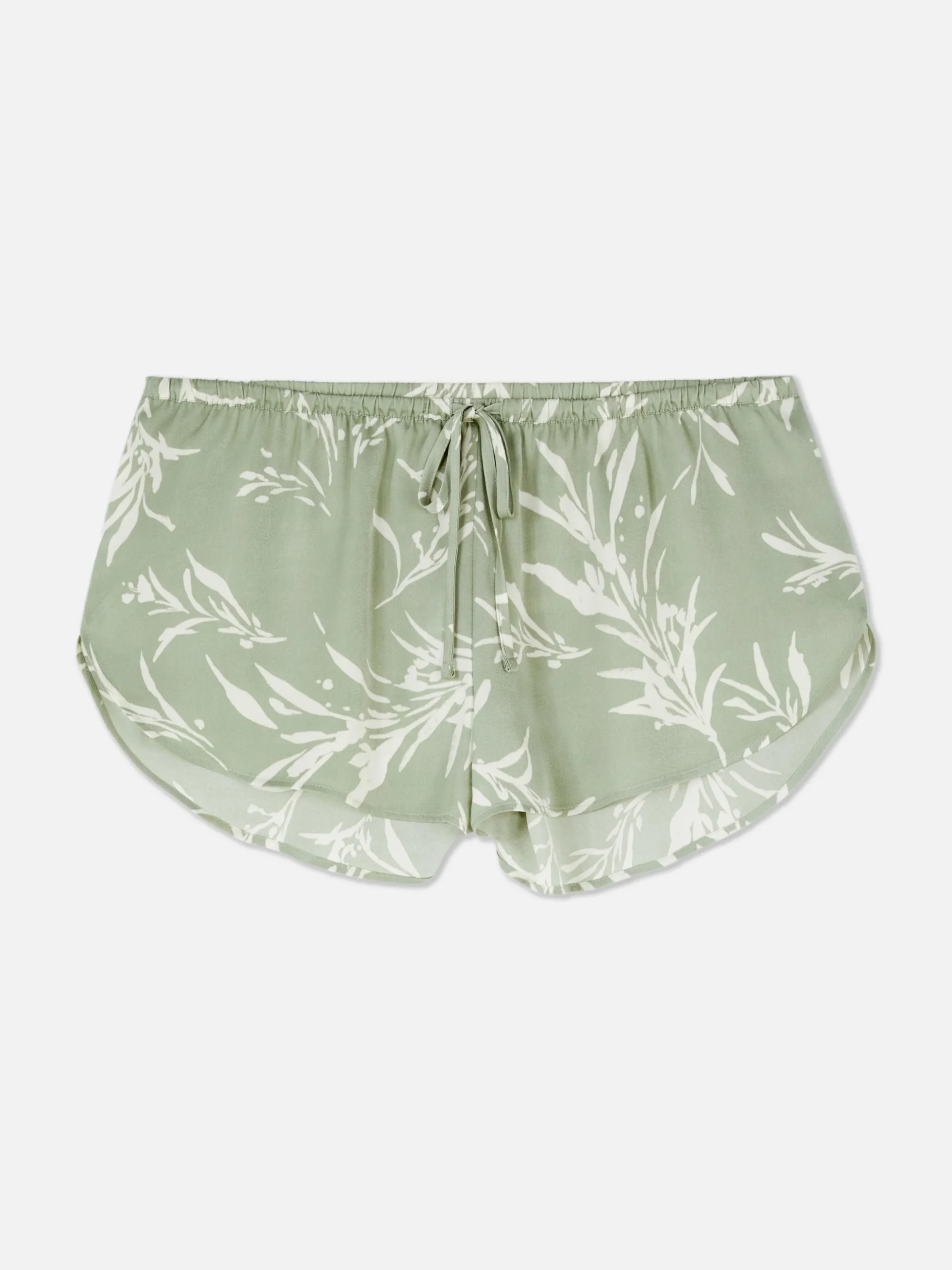 Short De Pyjama En Satin à Motif Feuilles