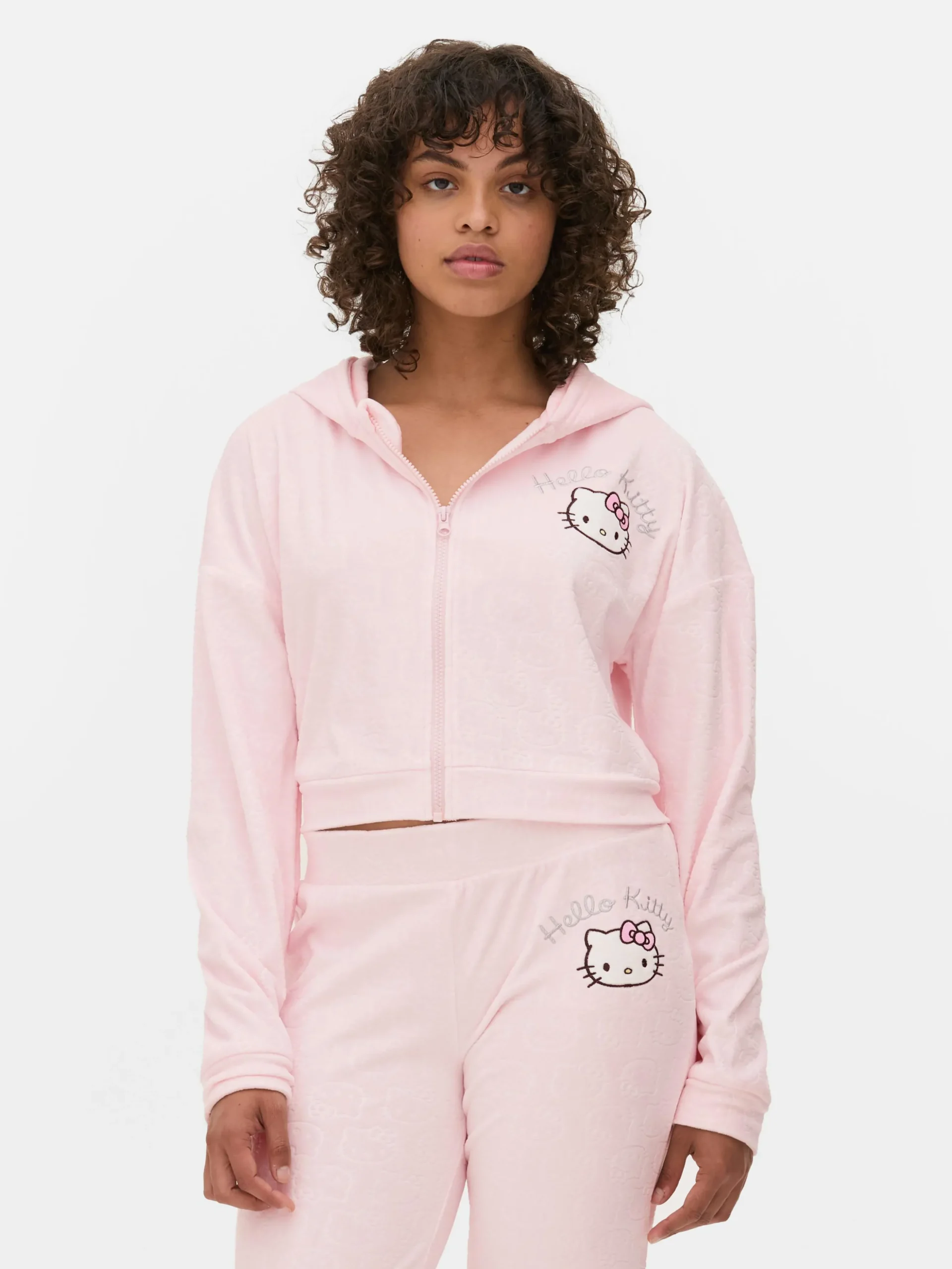 Sweat à Capuche Zippé En Velours à Coordonner Hello Kitty