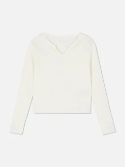 T-shirt Côtelé à Encolure Crantée