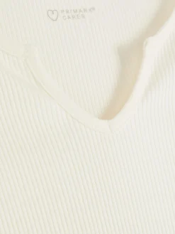 T-shirt Côtelé à Encolure Crantée