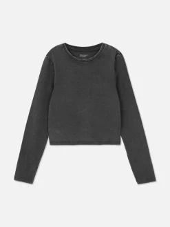 T-shirt Délavé à L'acide à Manches Longues