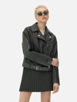 Veste De Motard En Simili Cuir Effet Vieilli