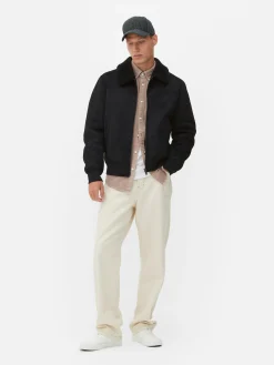 Veste En Suédine à Col Effet Mouton Retourné