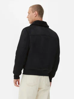 Veste En Suédine à Col Effet Mouton Retourné