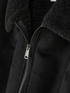 Veste En Suédine à Col Effet Mouton Retourné